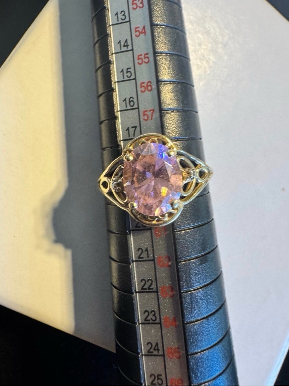 Vintage 10k Yellow Gold Filigree Ring with Pink Gemstone